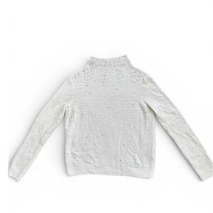 Juicy Couture Womens Cream Rhinestone Embellished Mock Neck Metallic Sweater XS